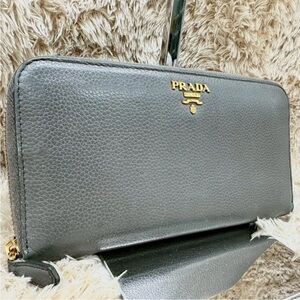 Prada Charcoal Leather Zip-Around Wallet